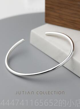 高档JUT淡I基AN 纯银手镯女ins潮 简约冷风光面本款气质百银搭饰