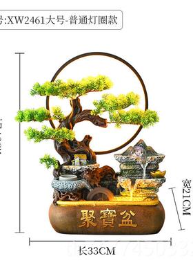 新款假山流水水喷客厅循环水景观招财财风轮泉办公室生桌面聚宝盆