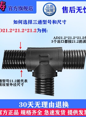 新款T型波纹管三通接头开口式软管分叉接头等径异径三通分流连接