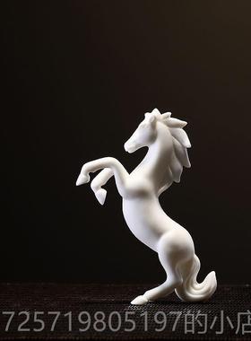 高档创意陶水瓷马观摆件立马有钱白招财风微景配件生肖马到成功摆