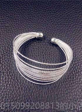 正品925纯银多层 手镯女 宫饰开口银手西环银星星图案日韩风