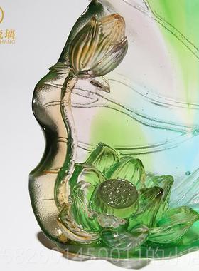 高档琉璃荷笔送领筒花导女高档生日物创意水晶礼装饰品办公室桌面