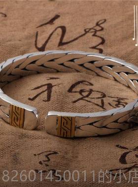 高档手手工七织股编手镯麻花镯子简男女款情侣镯999足银男约女情