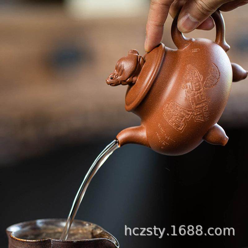 宜兴紫砂壶单壶三足陶刻大彬如意原矿降坡泥茶具龙龟泡茶壶260ml,淘宝优惠券,粉丝福利购,淘宝优惠卷