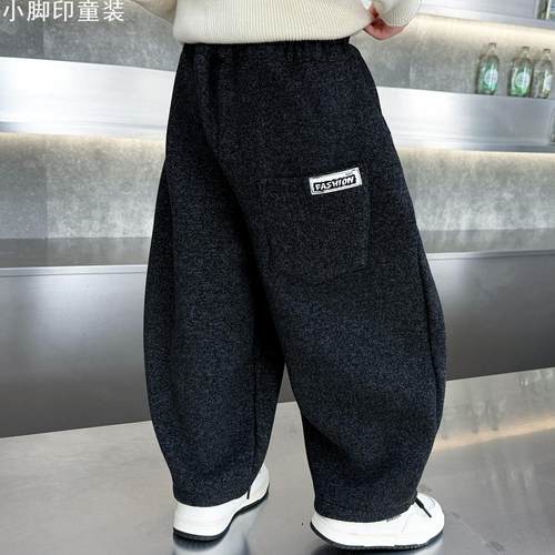 2025加绒弯刀裤2025冬季新款韩版男童冬装羊羔绒裤子宝宝一条过冬 - 图2