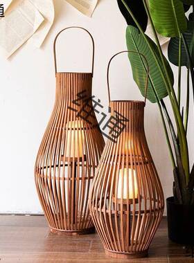 KHPyxWRE慕-晨家居复古落地烛天厅然竹编样灯笼板间花园大装饰摆