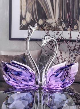 A6L水晶电天鹅客厅玄关轻奢璃摆F76JJT85件视玻酒柜柜柜台装饰品