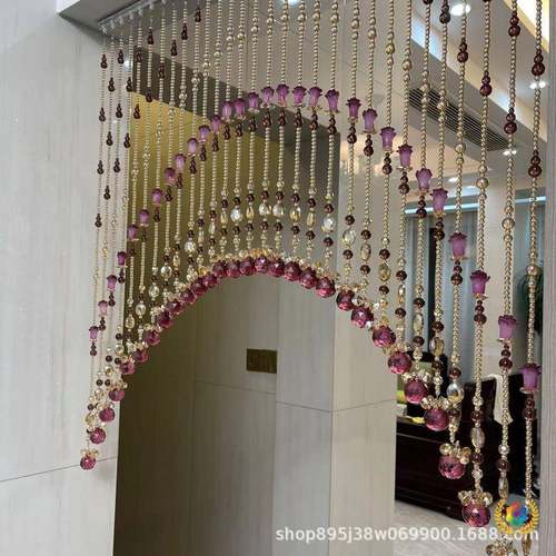 F$p$pb*&?水晶珠帘厨房门帘家用款免打新孔珠门帘加酒红色密聚宝 - 图1