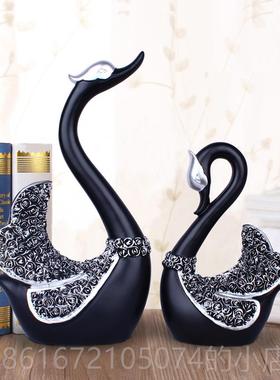 高档家居装饰摆 欧设式蓝色情侣天件鹅件摆 创意橱柜客厅摆 新婚