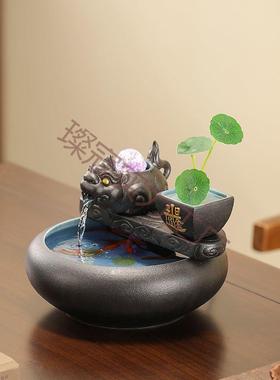 招璨寇实力财摆件日进水金貔貅斗水球流水风摆件循环办公室桌面招
