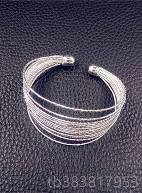 新款92多5纯银女层手镯 西宫银饰开口银手环 星星图韩案日风