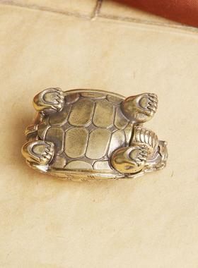 纯黄铜做旧龙龟霸下桌面摆件纳福瑞兽茶宠摆饰古玩杂项老铜器