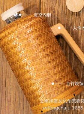 竹编老式家用热水瓶茶室开水瓶传统木塞玻璃内胆保温壶民宿怀旧