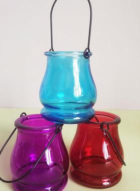 彩色玻璃瓶烛台手工diy材料小吊瓶水培容器花瓶花盆创意儿童提灯