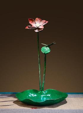 铜金岁月荷叶果盘黄铜摆件茶几餐桌仿真果盘铜器工艺品桌面铜装饰