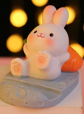 创意可爱萌萌兔树脂工艺品摆件 萝卜兔踢腿平板手机支架 桌面装饰