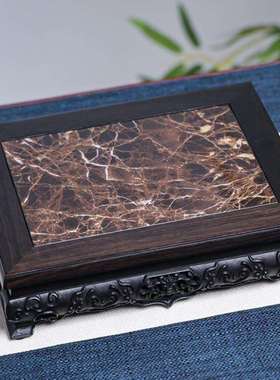 紫光檀瓷面如意雕花底座花瓶底座长方大理石面工艺品送人礼品