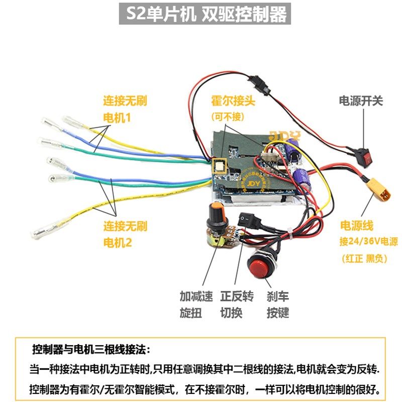有线控制器24/36V单双四电机无刷直流滑板车马达大功率编程驱动板,淘宝优惠券,粉丝福利购,淘宝优惠卷
