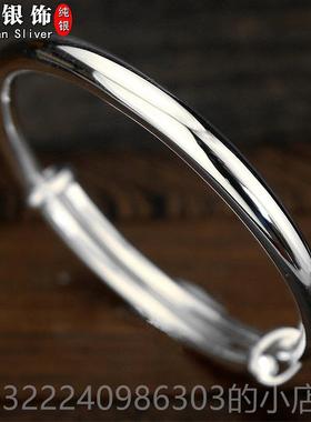 正品纯银银光侣面拉扣手镯 99男女款韩版百搭镯子森系9情简约银手