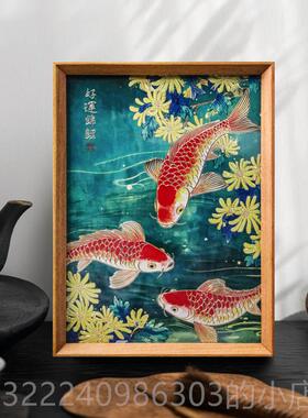 正品色好运锦鲤鱼铜雕画 画桌装面摆手工錾刻客厅件饰画 画摆台朋