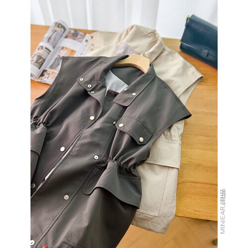 小耳出品【山系工装马甲】篙密挺括/内抽绳/条纹里衬简约暗扣立领 - 图3