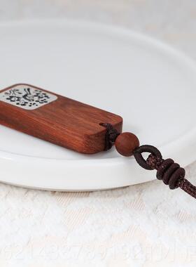 高档复制古民族风紫檀镶9吊99纯银项链坠定刻字侣男女情挂件生日