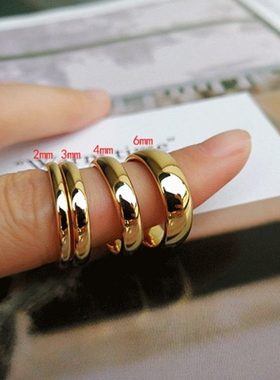 潮流百搭金色光面戒指钨钢情侣对戒个性男女食指介子不掉色指环