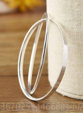 正品999纯银手镯日韩款女气时礼尚简约质环手饰双足银光面镯送女