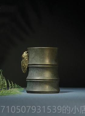 正品铜记《知足常箐》笔筒黄铜件家摆居装饰品客厅乐玄关办公室送