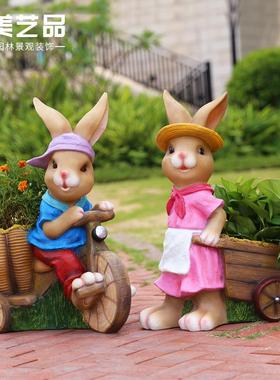 户外园林景观动物卡通兔子花盆树脂摆件 大号雕塑庭院花园工艺品