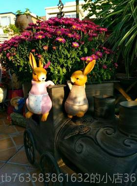 高档树脂青蛙兔子四装件花缸花盆挂件 花件园装套饰杂货摆 小动物