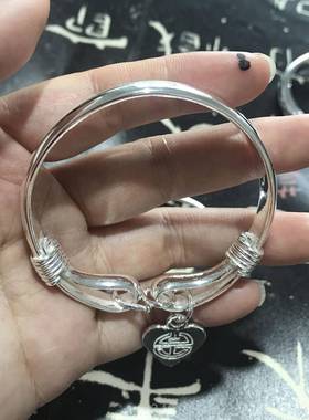 新款纯银手工999纯银手炼女性，手炼工定制固体平银面风格，吊银