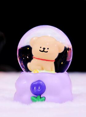 新款小狗水晶球摆件迷你水晶球小摆件发光发亮卧室桌面装饰品