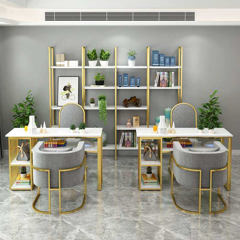 现代多功能铁艺美甲桌椅套装网红美甲桌台沙发椅双层大理石美甲台,淘宝优惠券,粉丝福利购,淘宝优惠卷