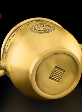 黄铜财缸聚宝盆摆件客厅玄关酒柜装饰品办公室铜存钱罐铜米缸摆件