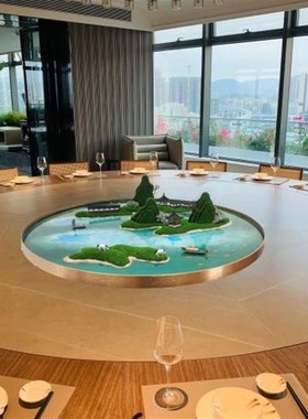 中式餐桌旋转圆台面装饰摆景景观布景 禅意富春山居酒店桌花摆台