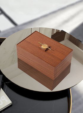 新中式实木装饰盒样板房卧室衣帽间柜收纳盒首饰盒售楼处软装摆件