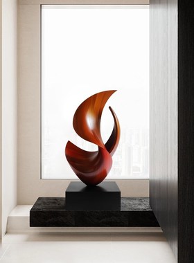 现代抽象实木雕塑摆件会所酒店样板房客厅玄关装饰摆饰软装艺术品