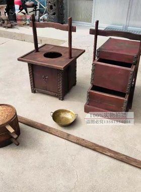 怀旧老物件老春饼挑子老卖包子挑子老木挑子民俗馆农家院摆件道具