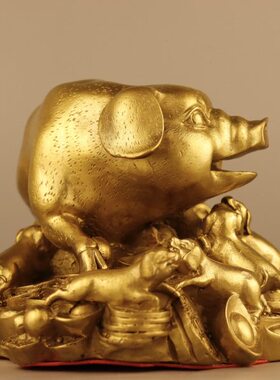 多子多福金猪铜摆件纯铜猪招财元宝福猪客厅书房中式装饰工艺礼品