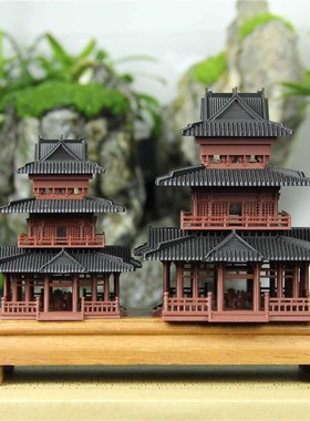 微景观观山楼造景古风建筑摆件楼阁假山水陆缸奇石盆景摆件模型