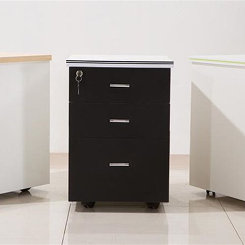 木质办公室落地文件柜带锁三抽屉资料柜储物移动桌下矮柜小柜子 - 图2