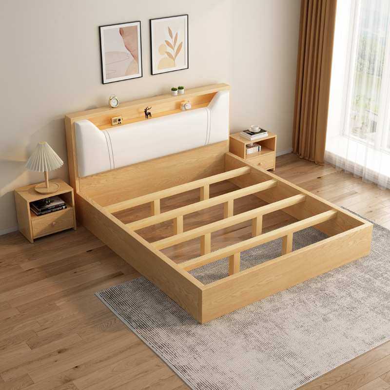 原木色板木结合箱体床宾馆双人1.8米大床加密床板软包靠背实木床,淘宝优惠券,粉丝福利购,淘宝优惠卷