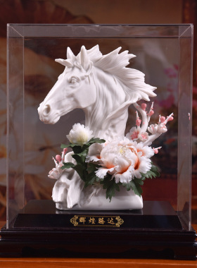 摆方泥土创意东瓷花雕塑艺术商务礼品办公室装饰工艺品摆设马陶件