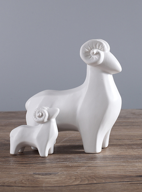 陶瓷羊摆件镇宅玄关创意可爱动物三羊开泰摆件家居小羊摆件黑色