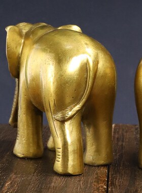 纯铜大象摆件一对珠宝吸水象直卷鼻子花纹客厅店铺装饰礼品摆设