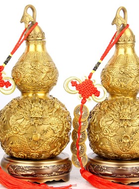 黄铜开口龙纹铜葫芦五龙铜葫芦家居工艺品摆件龙款铜葫芦双龙戏珠