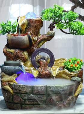 风店轮招财假公流水喷泉摆件家居室内水景生财办山室水铺开业礼品