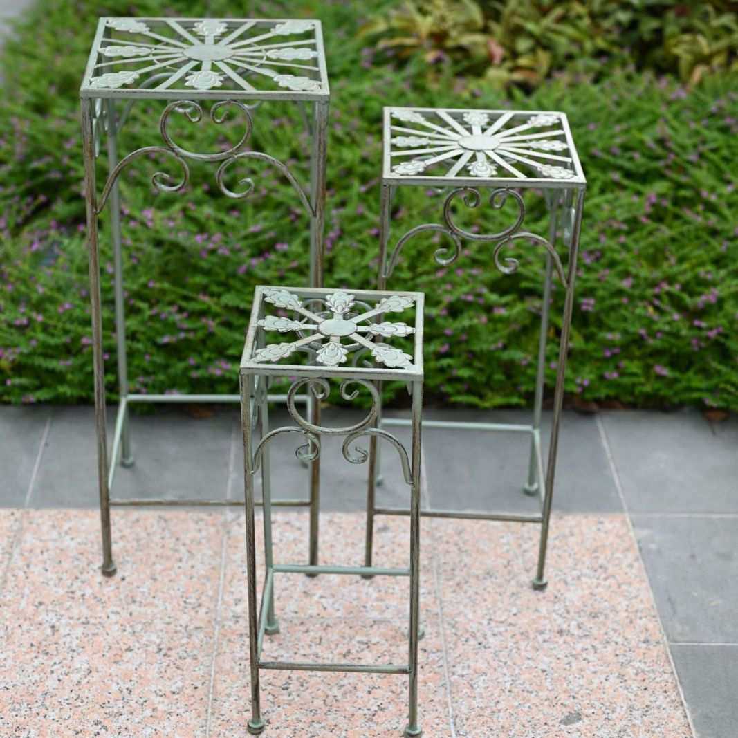 美式铁艺套三高脚方形花凳户外花园庭院植物盆栽阳台花架三件套,淘宝优惠券,粉丝福利购,淘宝优惠卷