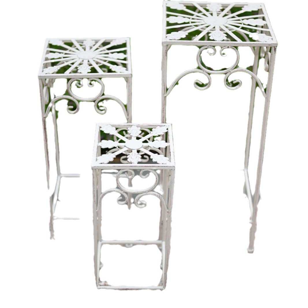 美式铁艺套三高脚方形花凳户外花园庭院植物盆栽阳台花架三件套,淘宝优惠券,粉丝福利购,淘宝优惠卷